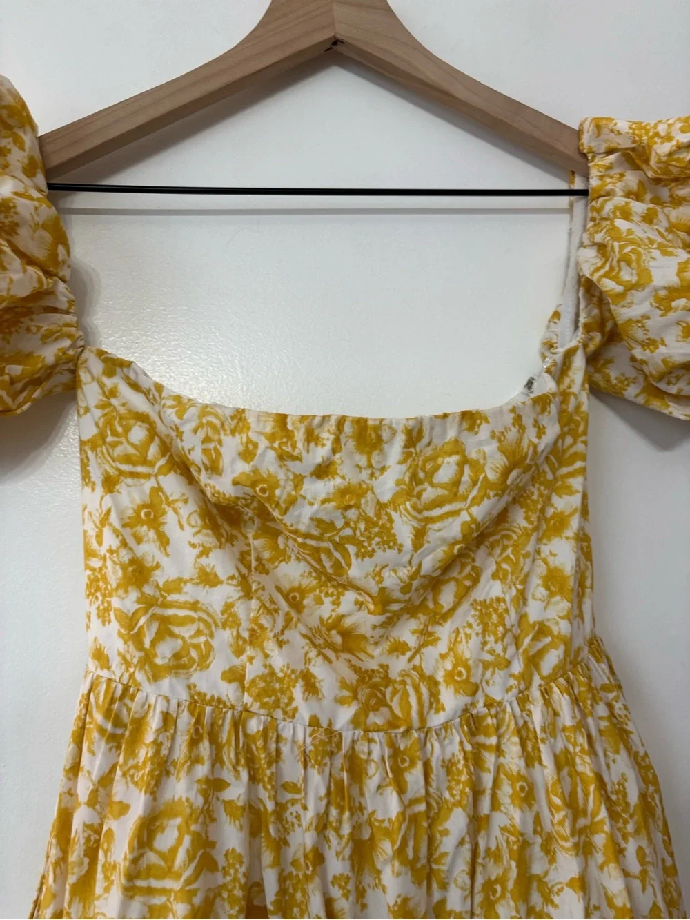 Aqua Women Yellow Floral Off Shoulder Cotton Bubble Sleeves Maxi Dress Size XS